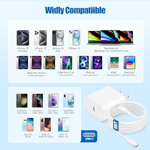 Image of iPhone 17 16 15 Fast Charger Block and 10ft Type C to C Cable Cord Long, 20W USB C Charging Plug for Apple iPhone 17 Pro Max /17 Air /16 Pro Max /16 /15 Pro /15 Plus /iPad Mini,Wall Power Adapter Cube Brick