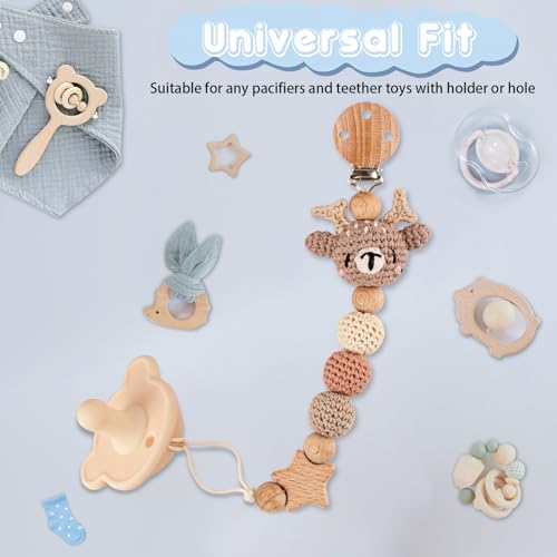 Image of Pacifier Clip, Cute Animal Pacifier Holder Clip for Boys and Girls, Most Pacifiers, Baby Teethers, Baby Shower and Baby Essentials(Elk)