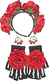 Forum Novelties Day of the Dead Costume Accessory Kit for Women - Includes Headband, Earrings & Gloves