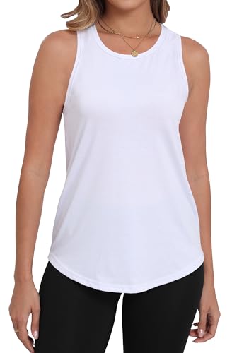 PRIMODA Womens Sleeveless Tank Tops Crew Neck Loose Fit Summer Casual Flowy Curved Tunic Shirt