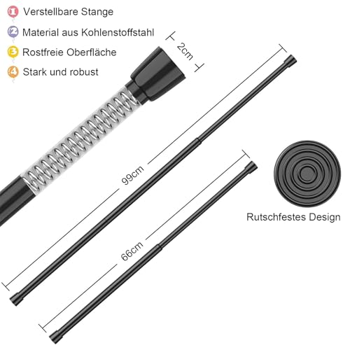 Image of AIZESI Spring Tension Rods Adjustable Tension Curtain Rod Small Tension Rod No Drilling Expandable Spring Loaded Curtain Tension Rod(Black,26 inch to 39 inch-4Pcs)
