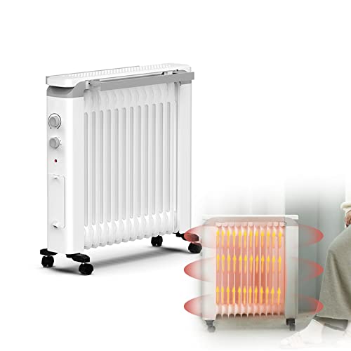 GATELN Freistehend Öl Radiator Elektrische Heizung Mit 12/14 Rippen 2000/2200W Elektroheizgerät Energiesparend Schnelles Aufheizen Umkippenschutz Für Wohnung Bad Büro (Size : 14 Tablets(2200W)) Cover