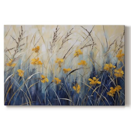 Renditions Gallery Framed Wall Art Decor for Home Floral Oil Painting Yellow Daylilies Canvas Artwork Paintings & Prints for Lounge Office Kitchen - 24"x36" LT571