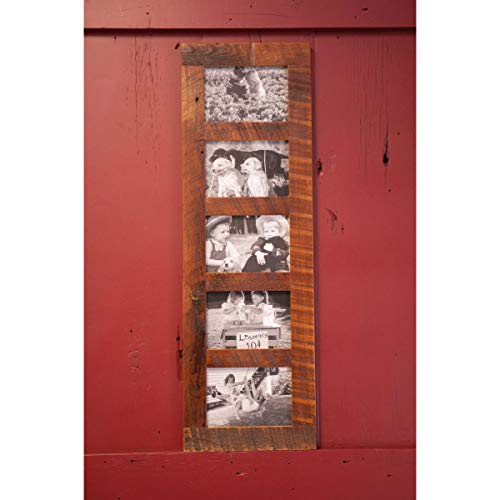 Image of Rustic Wooden Collage Picture Frame, Wood Multi Photo Holder for Wall, Horizontal and Vertical Display, Reclaimed Barnwood, 5 Openings each 5x7