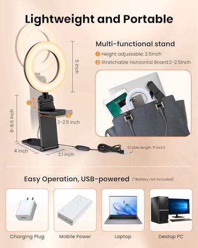 Image of Evershop Selfie 5 inch LED Ring Light For Computer Laptop,Video Conference Lighting Kit For Zoom Meeting