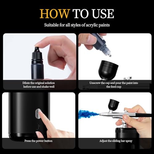 Airbrush kit: Handheld Spray Paint Gun with 0.3/0.5mm Nozzle, Rechargeable Cordless Spray Gun Sets Suitable:air Brush for Nails, Art, Color Spraying, Cake Decoration, Model Tattoos & Makeup (Black)