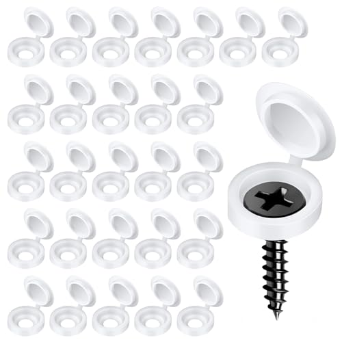 RXKFIGX 200 PCS Plastic White Screw Caps Screw Cover Caps Folding Screw Cover Plastic Screw Caps Snap Caps Washer Covers Flip Tops for Covering Screw Protection Screws Cabinets Furniture Shelf