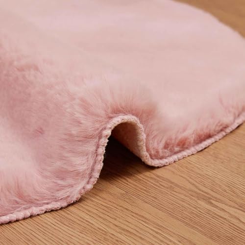Tapis en fourrure de lapin artificiel doux lavable rose OLITE - 6