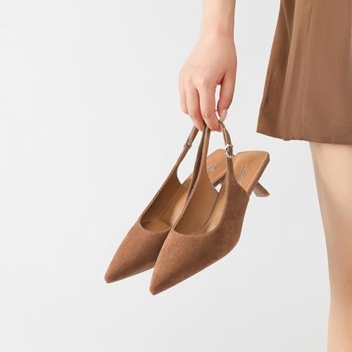 Image of Mostrin Kitten Heels for Women Pointed Toe Pumps Patent Leather Low Heel Slingback Heels with Buckle Dress Shoes for Dating Party Working
