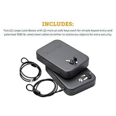 SnapSafe Portable Lock Box for Guns and Valuables, 2 Pack - Includes 2 Lock Boxes (Keyed Alike), 4 Keys and 1500 Pound Patented Security Cable - Thick 16-Gauge Steel - An Ideal Car Gun Safe