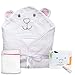 JM Bambou Serviette De Bain Bebe - Doux et Absorbant Cape de Bain Bebe (500 GSM) - Cadeau Naissance Fille & Garcon avec gant de Toilette Bebe et Sac à Linge - Grand 89x89cm - Ours Rose