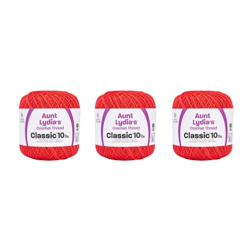 Image of Aunt Lydia Classic Bright Coral Crochet - 3 Pack of 350y /320m - Cotton - Gauge 10 - Crochet