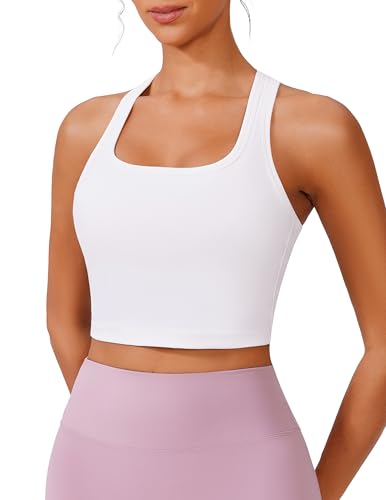 Image of PINSPARK Sports Bra Longline Racerback Tank Tops for Women Padded Workout Yoga Top
