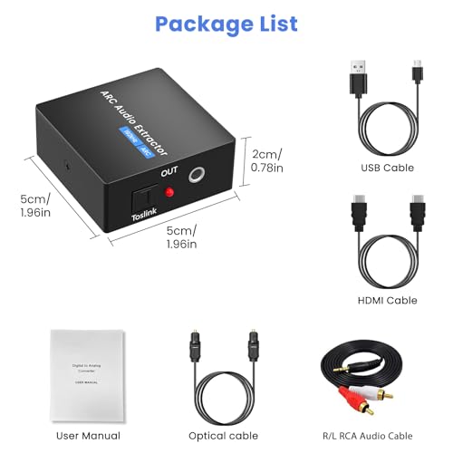 Image of HDMI ARC Audio Extractor, 192KHz ARC Adapter HDMI ARC to Optical and Analog 3.5mm RCA Audio Converter Splitter,for TV to Non-ARC Sound System Speaker Amplifier