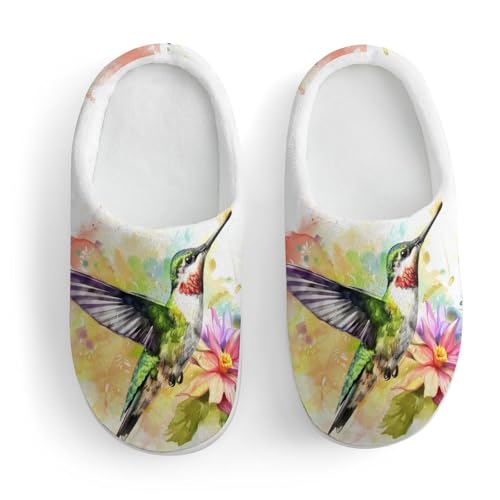 Watercolor Hummingbird Flowers Cute Cotton Slippers Anti-slip House Shoe Slipper Indoor Outdoor3