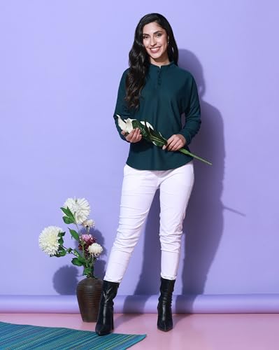 Image of Zilcon Womens Waffle (Cotton) Color Block Fashion Long Sleeve Crew Neck Spring Summer Winter Casual Loose T Shirts Tops