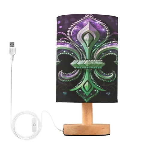 SDMKA Mardi Gras Purple Bedside Table Lamp for Bedroom, Minimalist Nightstand Lamp with Round Fabric Shade for Living Room, Office, No Bulb Required