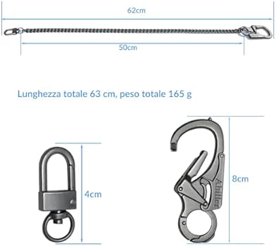 Ahiller 63,5 cm lange sleutelhanger, lichtgewicht roestvrij stalen portemonnee ketting met legering dubbel slot karabijnhaak, anti-verlies ontwerp voor biker, punk stijl accessoires, Bk-gunmetal-1p