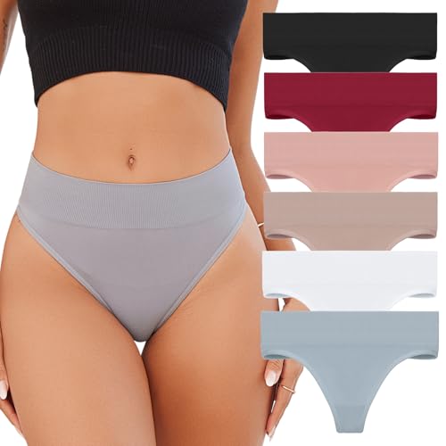 VKME 6 Pack Women Underwear Mid Waist Stretch Briefs Thong Shapewear Panty Soft Underpants Ladies...