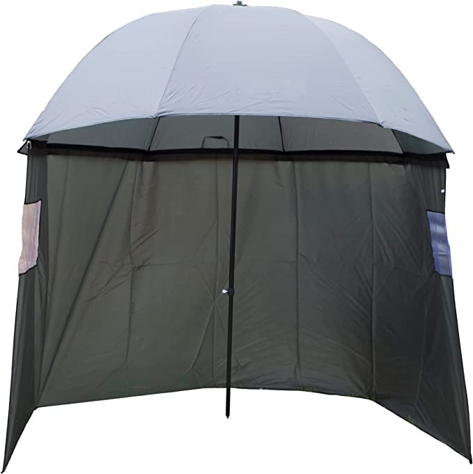 PHOENIX 91309 Parapluie de pêche Ø220 cm tente de pêche avec cape, piquets de sol, protège de la pluie, du vent, du froid, et des UV, pour 3 hommes et équipement+ valise GRATUITE