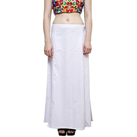 Stylesindia Women's Cotton Readymade Indian Inskirt Saree Petticoats Underskirt - Free Size-White Cover