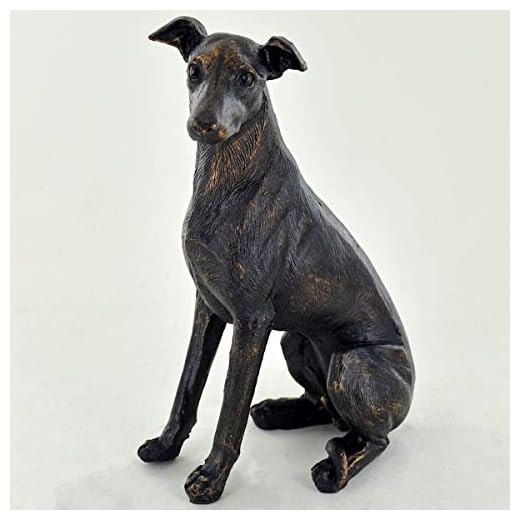 Prezents. com Grande lévrier assis Painted Bronze Sculpture en résine – Pet Gifts Démarquer Home Decor H15 cm