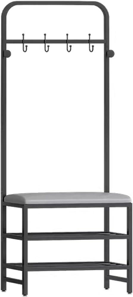 MSHGSKU Hall Tree With Storage Bench And Coat Rack, Freestanding Shoe Storage Organizer With PU Leather Seat, Stable Metal Frame And Hooks For Entryway - Essential Organizer for Entryway Décor and S