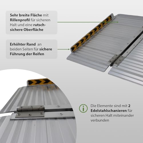 TRUTZHOLM Rollstuhlrampe klappbar 61 cm Traglast 272 kg Alu grau geriffelt Auffahrrampe