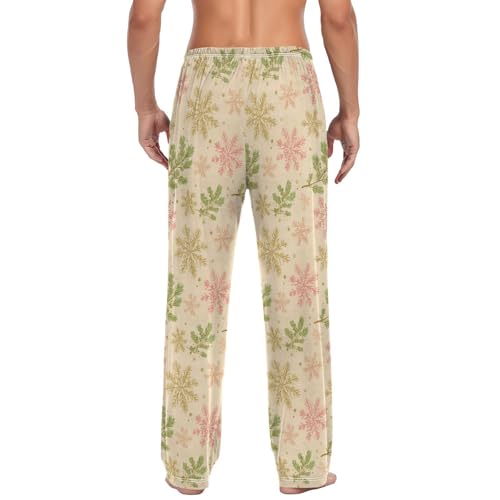 Men's Pajama Pants,Snowflakes and Green Leaf Lounge Lightweight Sleep Bottoms Pants with Pockets Size S-XXL2