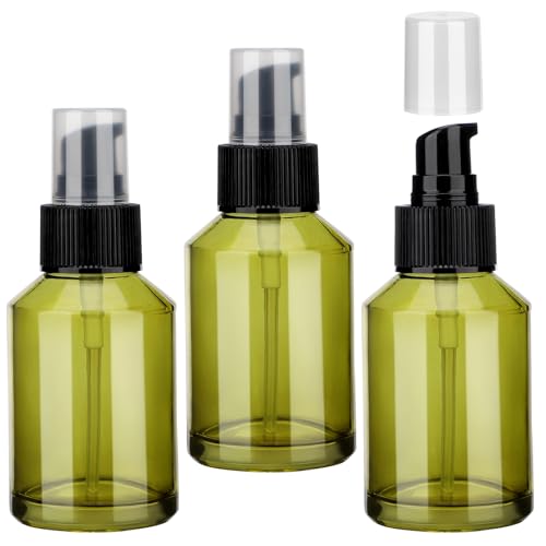 Image of Segbeauty 3pack 2oz Empty Refillable Glass Creams Lotions Bottles, 60ml Travel Glass Pump Bottle lotion Container Foundation Bottle for Travel, Leak Proof Containers for Oils