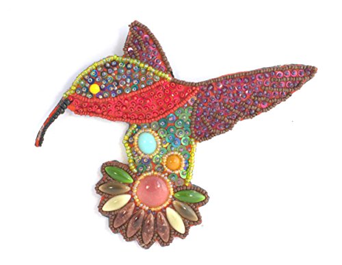 Broche oiseau vert en porcelaine haut de gamme et perles de verre
