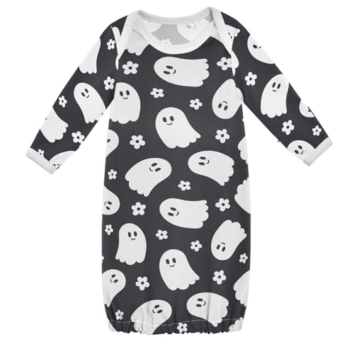 WIFIU Floral Ghost Halloween Baby Girls Boys Sleeper Gown Cotton Nightgown Long Sleeve, Baby Nightdress Sleeping Clothes for Newborn 6-12 Months Multicolor