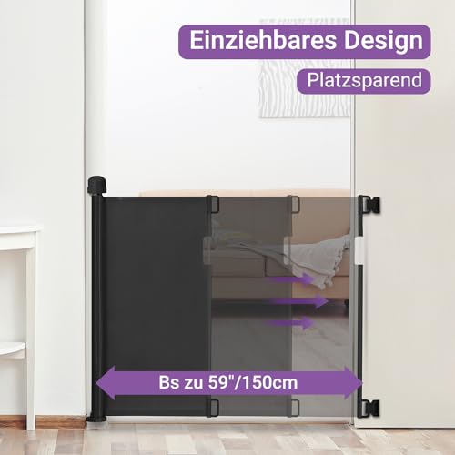Momcozy Türschutzgitter Treppenschutzgitter Roll, 0-140cm Einziehbares Tür- und Treppenschutzgitter für Baby und Haustiere, Baby Absperrgitter Ausziehbar, Geeignet für Innen- und Außen, Schwarz