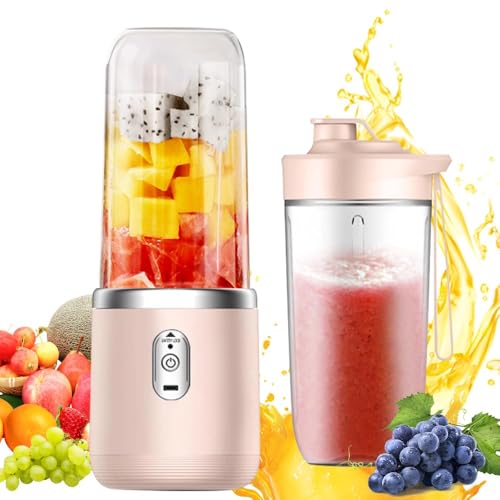 CLIUNT Mixeur Portable,Smoothie Maker, 400ML Smoothie Mixer avec Tasses, Rechargeable Mini Blender USB avec 6 Lames, pour la Préparation de Milk-Shakes, jus de Fruits,...
