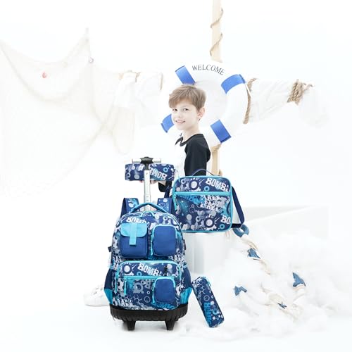 Meetbelify Mochila de rodinhas para meninas, meninos, com rodas, bagagem de mão para meninas e menin
