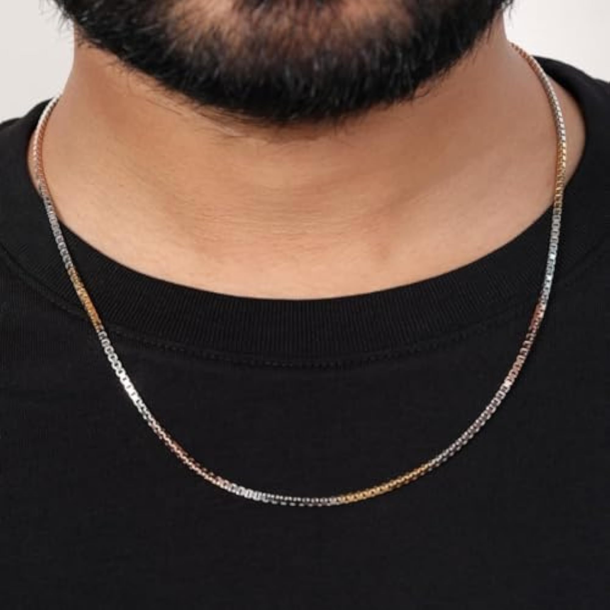 Men's 925 Sterling Silver Triple Tone Plated Chain Necklace, 20 Inches