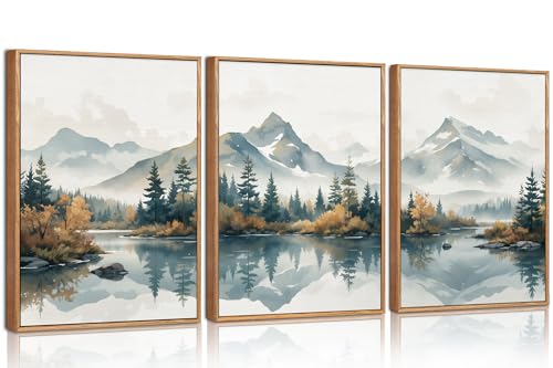 HPNIUB Blaue Gerahmtes Leinwand-Set 30x40cm (3-teilig) - Weißer Nebelwald mit Kiefern & Bergsee, Aquarell-Landschaft für Wohnzimmer, Schlafzimmer, Büro HPNIUB Blaue Gerahmtes Leinwand-Set 30x40cm (3-teilig) - Weißer Nebelwald mit Kiefern & Bergsee, Aquarell-Landschaft für Wohnzimmer, Schlafzimmer, Büro