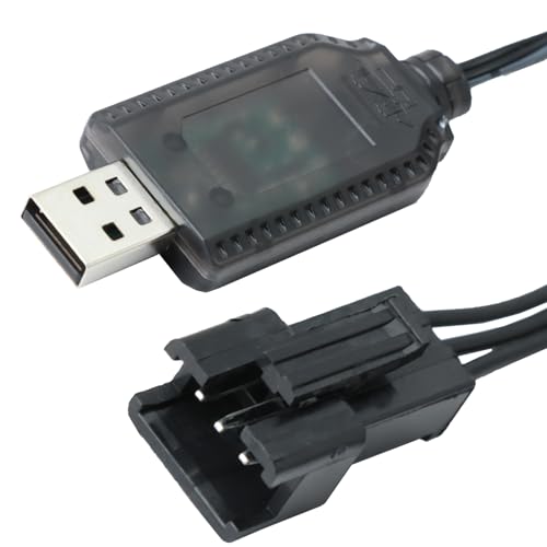 Chargeur USB RC 7,4 V LiPo avec fiche SM‑3P, avec protection contre la surcharge, affichage LED, puissance de charge efficace 1 A, câble de charge USB...