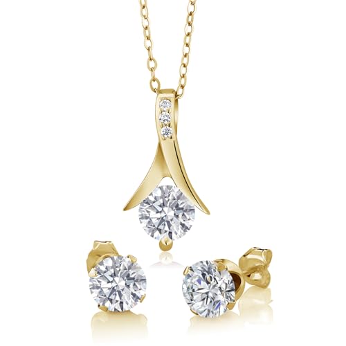 Gem Stone King Lab Grown Diamond Pendant Earrings Jewelry Set For Women