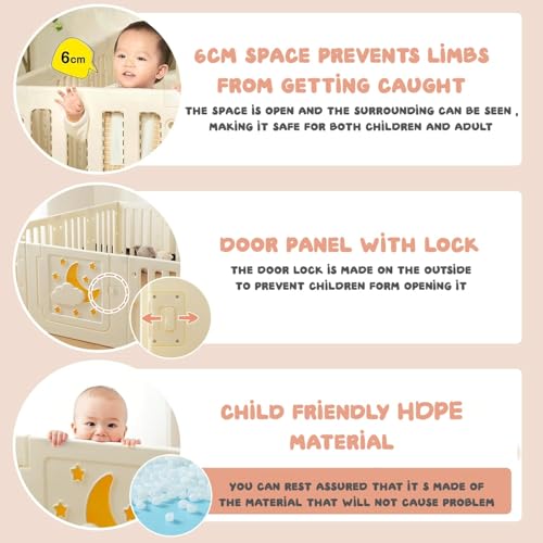 Image of Playpen for Babies Up to 5 Years with Balls 16 Panel Baby Playpen with Safety Gate, Kids Play Area Indoor Setup, Play Yard Fence for Toddlers,Children (Beige, 14 Panel)