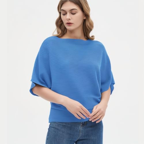 Image of EDSTAR Women Dolman Batwing Sleeves Knitted Sweaters Winter Boat Neck Pullovers Tops