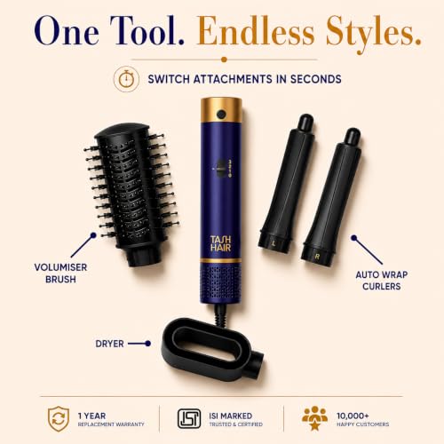 Image of Tash Hair 4 in 1 AirStyler- Auto Wrap Curlers, Volumizing Brush & Blow Dryer | 50% Less Heat Damage, 1200 Watts, 3 Heat Modes, 360 Airflow, Ionic Technology- All in One Styler (1 Year Warranty)