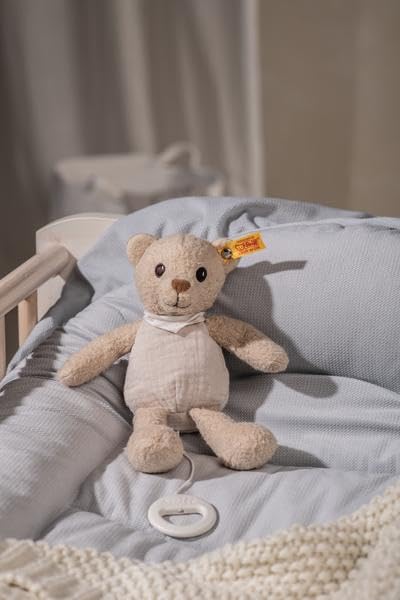 Steiff Goede nacht hond - 28 cm - pluche hond met slaporen - knuffeldier voor baby's - zacht en wasbaar - beige/blauw (239687), medium : Steiff