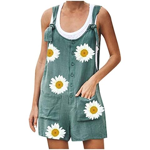 Kanpola Leinen Latzhose Damen Kurz Sommer Jumpsuit Cover