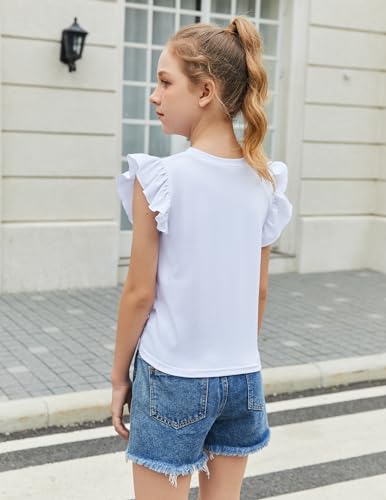 Image of Arshiner Girls Shirt - Short-Sleeve Twist Front T-Shirt for Girls with Cute Flying Sleeves - Summer Blouse Tunic Tee Tops
