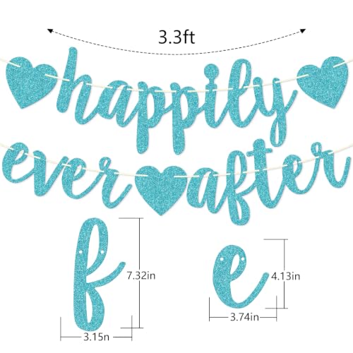 Image of Happily Ever After Glitter Bunting Banner, Engagement, Bridal Shower, Wedding Party Photo Booth Props Signs,Pre-Strung Cursive Bunting (Blue)