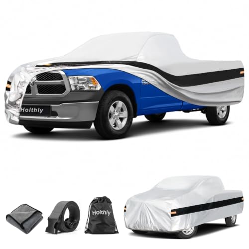 Image of 10 Layers Truck Cover Waterproof All Weather Custom Fit for Ford /Ram /Chevrolet Regular Cab Long Bed, Outdoor Full Exterior Pickup Car Cover for Automobiles Sun Rain Snow Ice Protection. Sliver