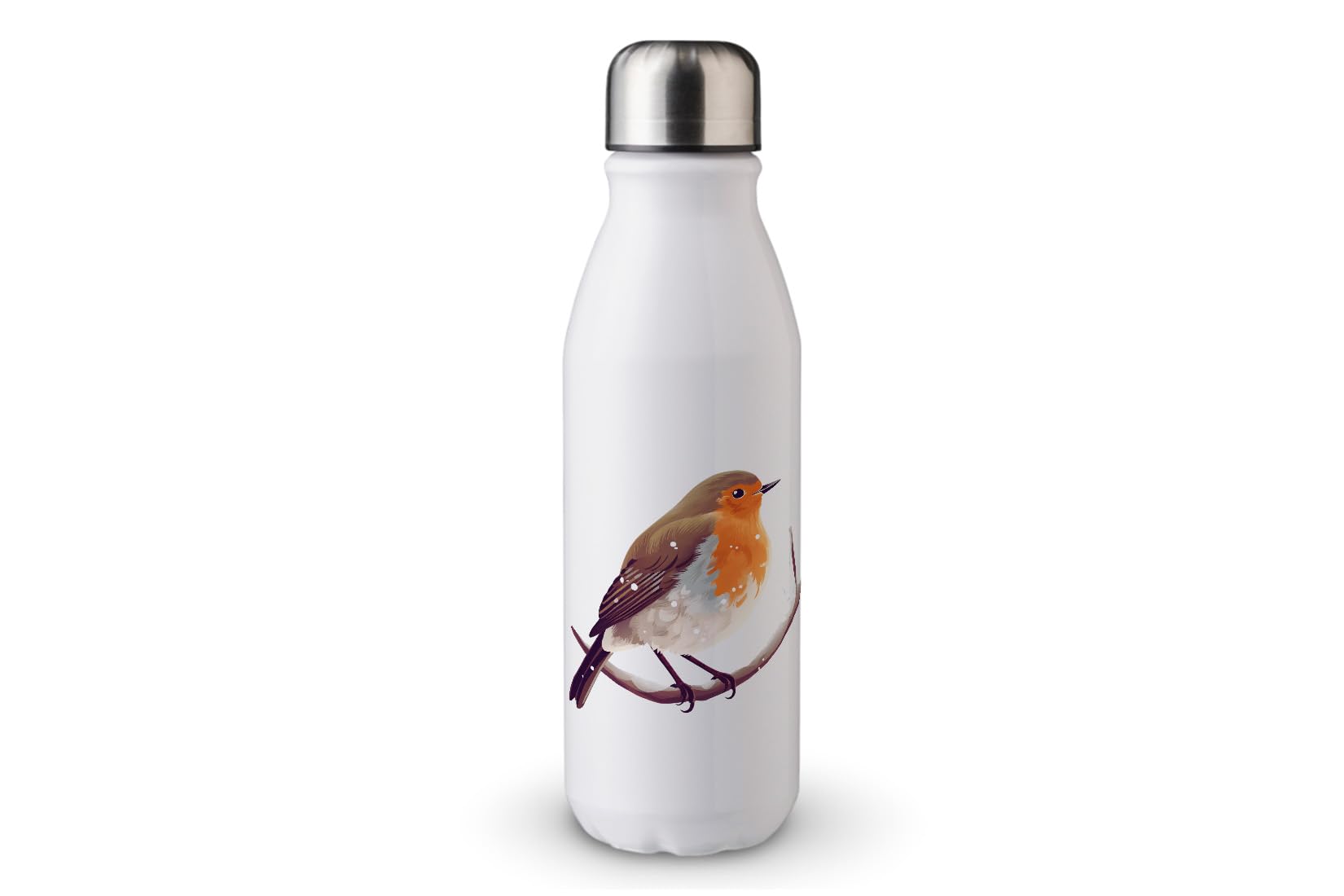 MAXIKIWI - Single Wall Water Drinking Bottle with Screw Cap, Non Insulated Lightweight Aluminium, BPA Free, Leak-Proof - Winter Robins - 500ml