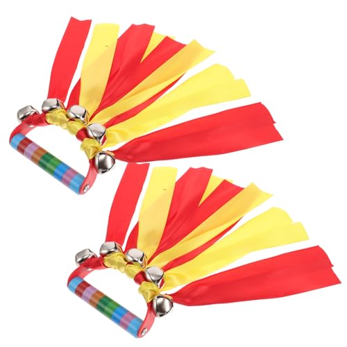 VANZACK 1Pair Handheld Hand Bells with Ribbons Gymnastics Dance Accessories for Parties School Performances and Events Durable and Elegant Design