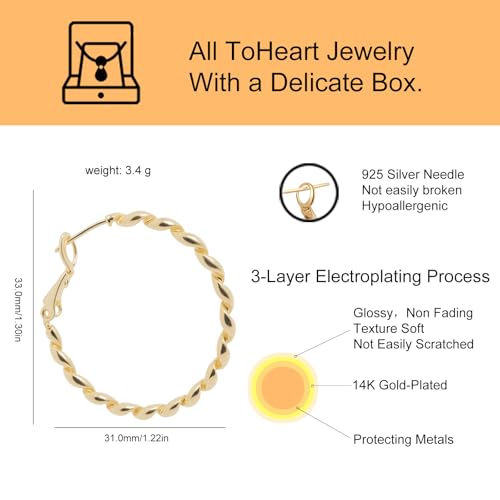 ToHeart twisted Gold hoop earrings for women 14k chunky hoop earrings Gifts Birthday2